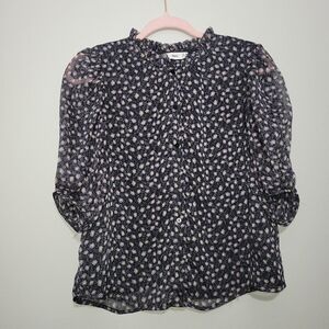 MNG by Mango Cottagecore Floral Button Down Top Sheer Puff Sleeve XS